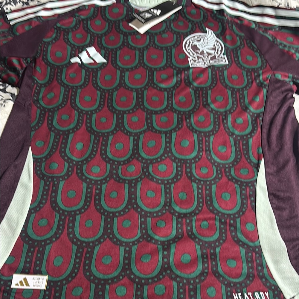 Maroon and Green Patterned Soccer Jersey